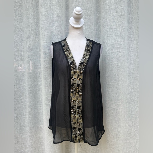 Carmen Marc Valvo black beaded sleeveless blouse - Picture 1 of 7